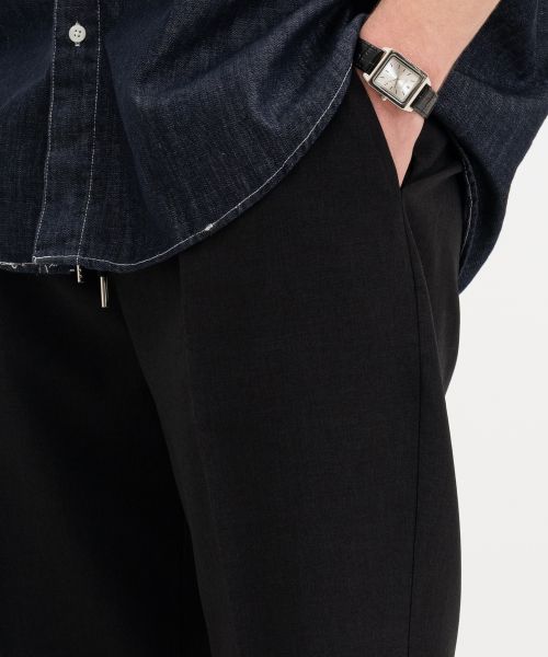 Order ATEEZ 涼爽麻質感單褶寬鬆鬆緊長褲 [黑色] PTS242502Z