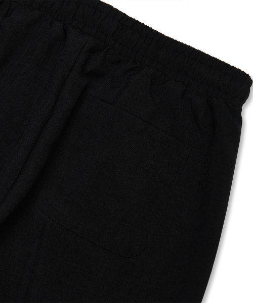 Shop ATEEZ 涼爽麻質感單褶寬鬆鬆緊長褲 [黑色] PTS242502Z