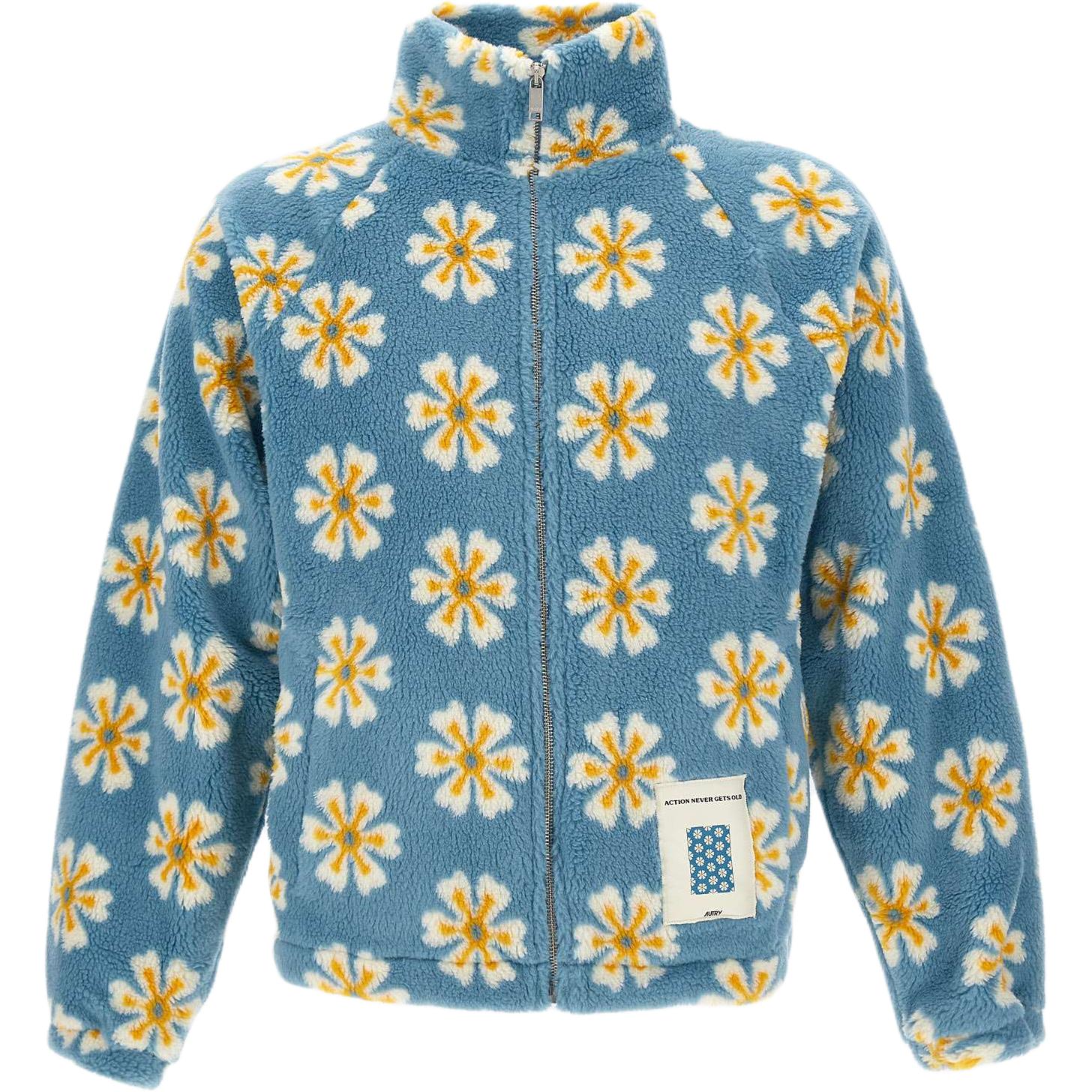 AUTRY Blue Floral Full-Print Track Jacket with Stand Collar JAPX-20Y7