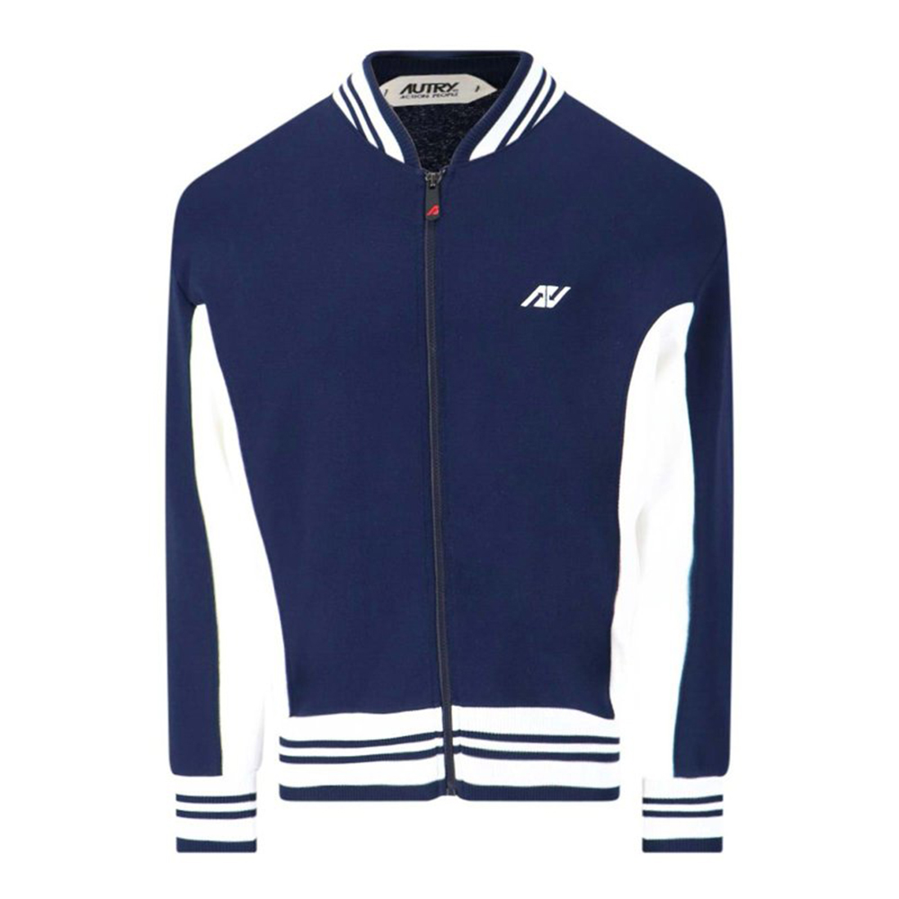 AUTRY Blue Logo Print Baseball Collar Zip Jacket JASM424B