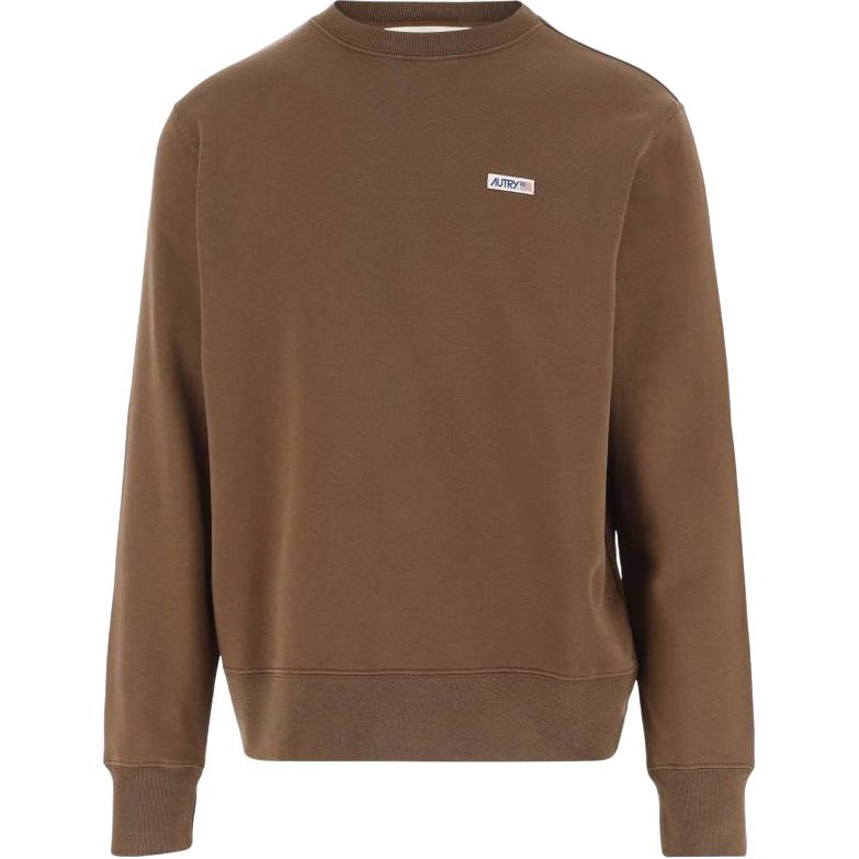 AUTRY Brown Solid Logo Crewneck Pullover Sweatshirt Long Sleeve SWPM01JC