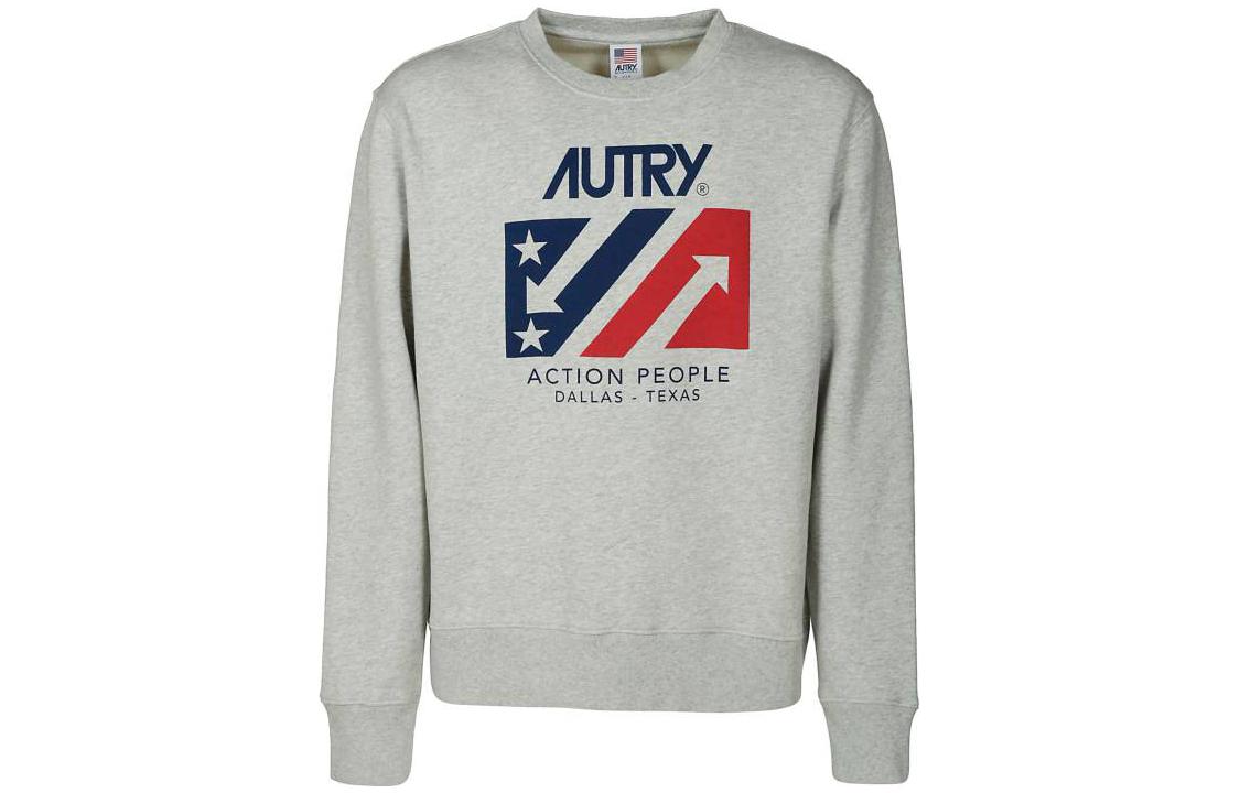 AUTRY Gray Crewneck Pullover Sweatshirt with Loose Fit and Logo Print SWIM1533