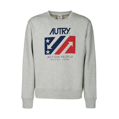 AUTRY Gray Crewneck Pullover Sweatshirt with Loose Fit and Logo Print SWIM1533