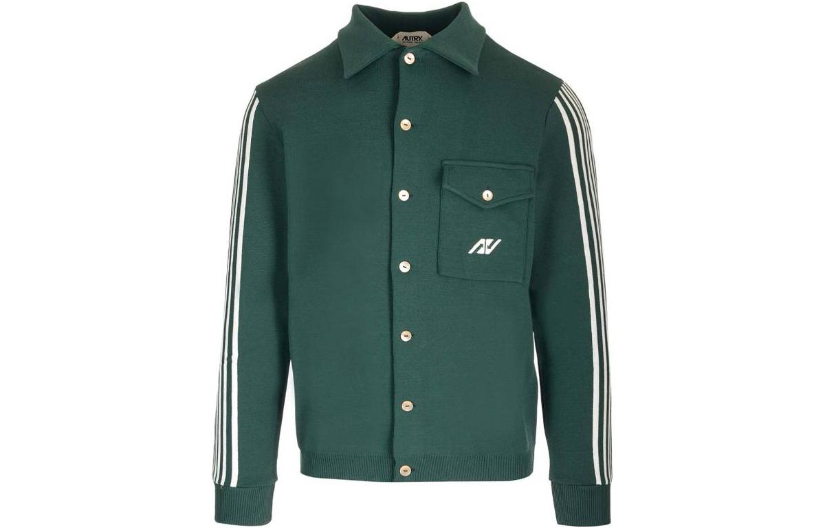 AUTRY Green Striped Collar Button-Up Long-Sleeve Jacket JASM423