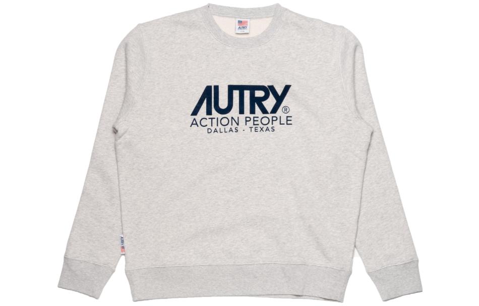 AUTRY Grey Crewneck Pullover Sweatshirt with Logo Print SWIM1573