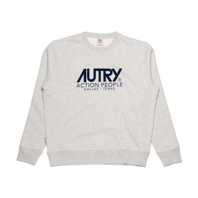 AUTRY Grey Crewneck Pullover Sweatshirt with Logo Print SWIM1573