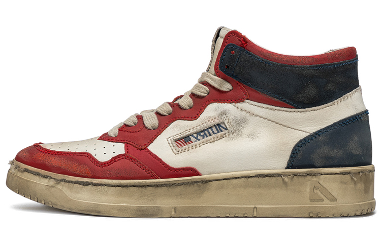 AUTRY High-Top Leather Sneakers 'Distressed White and Red' AVMM-SV03