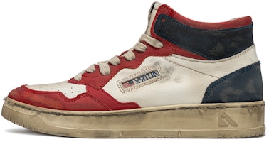 AUTRY High-Top Leather Sneakers 'Distressed White and Red' AVMM-SV03 AUTRY High-Top Leather Sneakers 'Distressed White and Red' AVMM-SV03