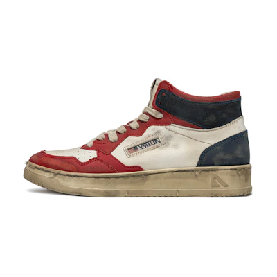 AUTRY High-Top Leather Sneakers 'Distressed White and Red'
