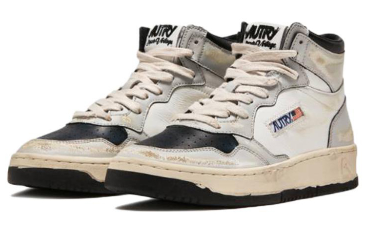 Order AUTRY 皮革 復古風格高幫 時尚板鞋 男款 白黑色 做舊版