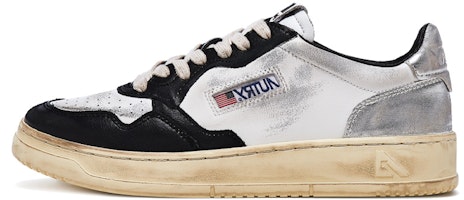 AUTRY Medalist Leather Low Distressed White Black Silver AVLM-SV11 AUTRY Medalist Leather Low Distressed White Black Silver AVLM-SV11