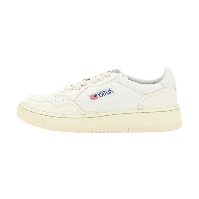 AUTRY Medalist Low Soft Goatskin Frayed Canvas 'White Ivory White'