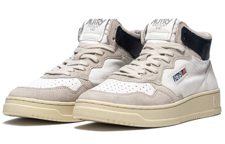 AUTRY Mid Top Leather Sneakers 'White Grey Blue' 圖 2