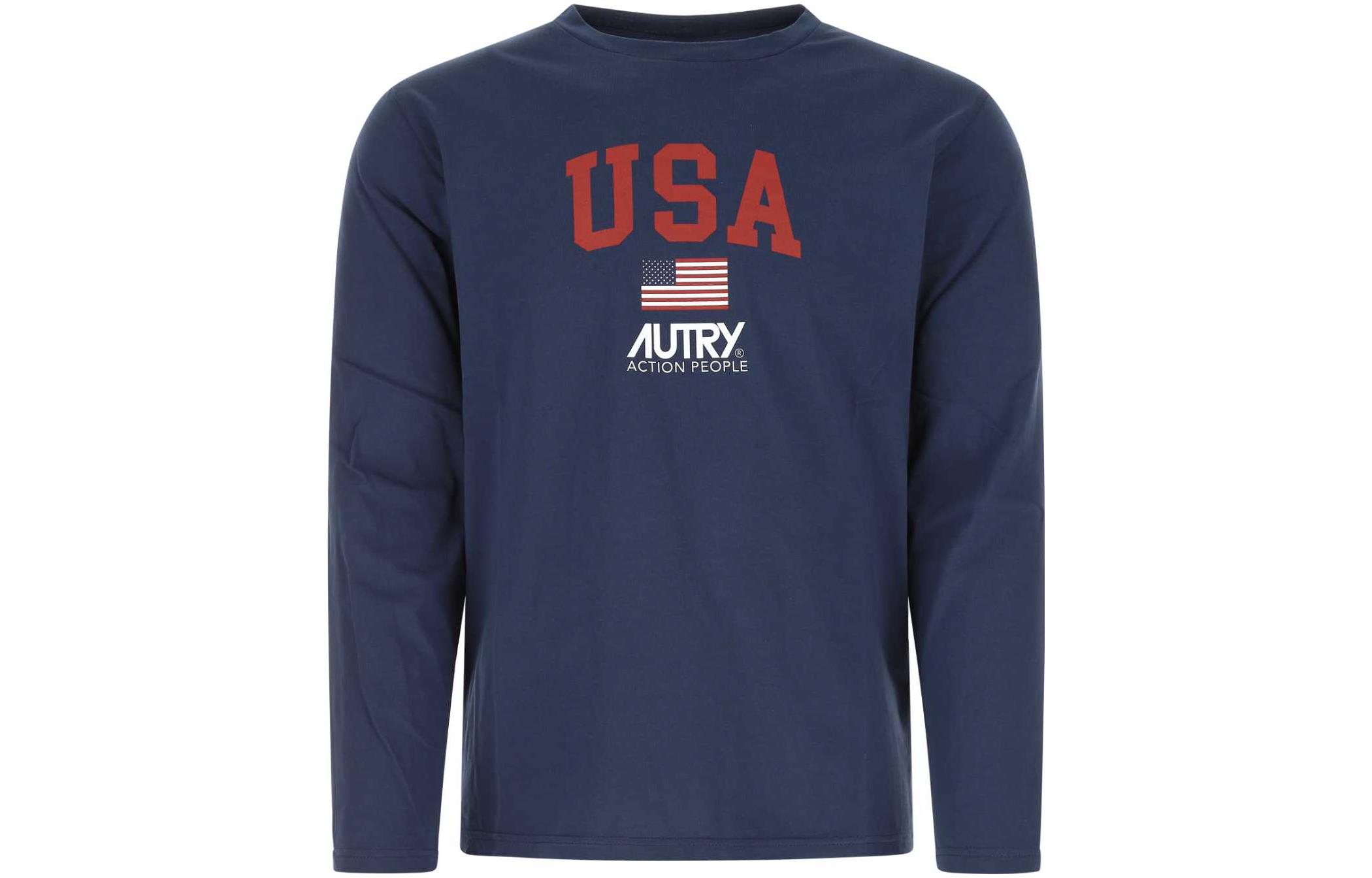 AUTRY Navy Blue Crewneck Sweatshirt with Letter Print Long Sleeve LSIM1515