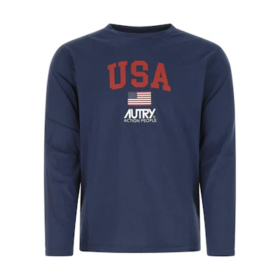 AUTRY Navy Blue Crewneck Sweatshirt with Letter Print Long Sleeve LSIM1515
