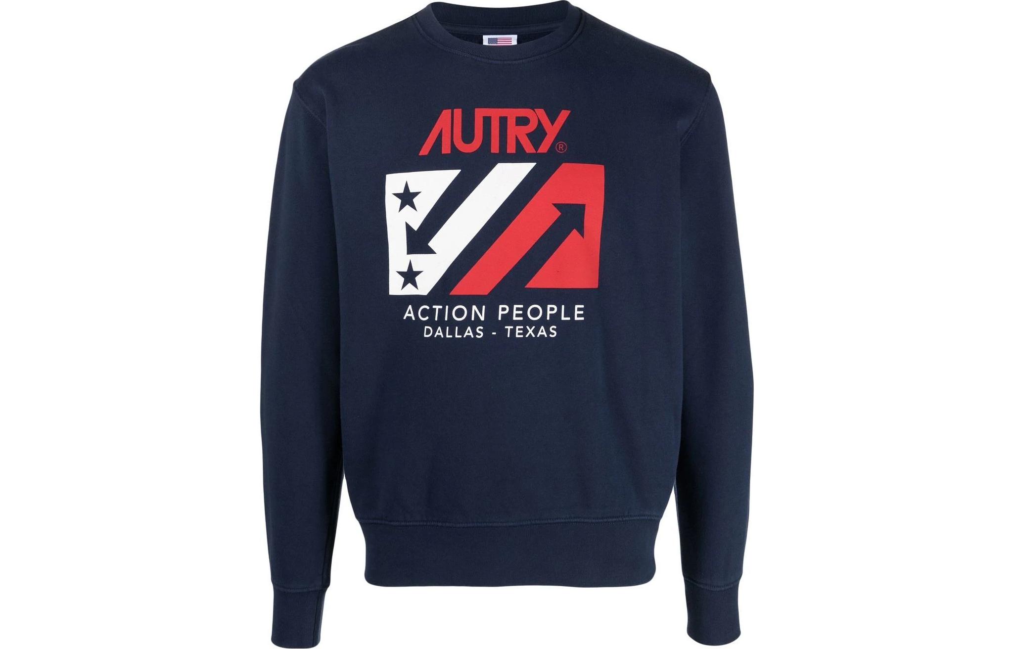 AUTRY Navy Blue Letter Logo Crewneck Long Sleeve Sweatshirt SWIMF1535