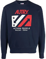 AUTRY Navy Blue Letter Logo Crewneck Long Sleeve Sweatshirt SWIMF1535 AUTRY Navy Blue Letter Logo Crewneck Long Sleeve Sweatshirt SWIMF1535