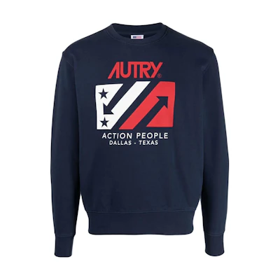 AUTRY Navy Blue Letter Logo Crewneck Long Sleeve Sweatshirt SWIMF1535