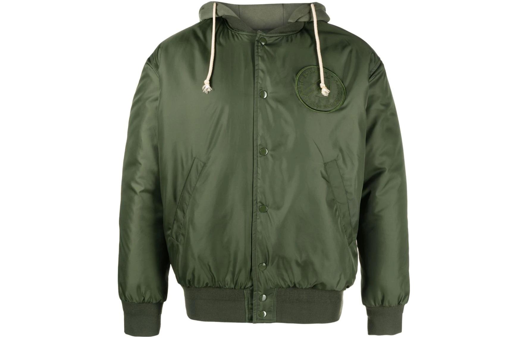 AUTRY Olive Green Hooded Pilot Jacket with Patch Detailing JAOM460G