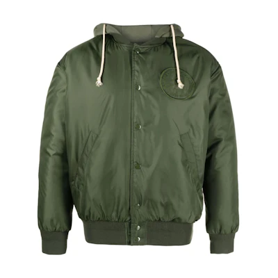 AUTRY Olive Green Hooded Pilot Jacket with Patch Detailing JAOM460G