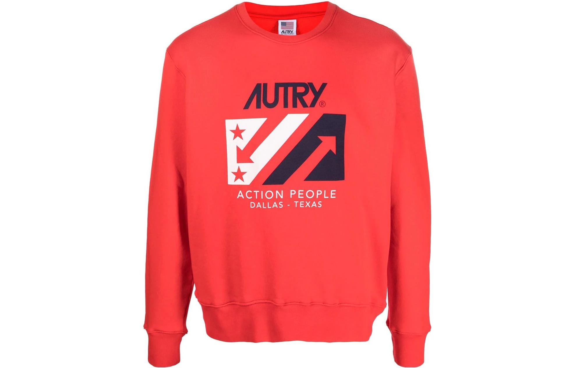 AUTRY Red Logo Print Crewneck Loose-Fit Long Sleeve Sweatshirt SWIM1534