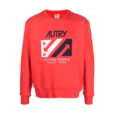 AUTRY Red Logo Print Crewneck Loose-Fit Long Sleeve Sweatshirt SWIM1534