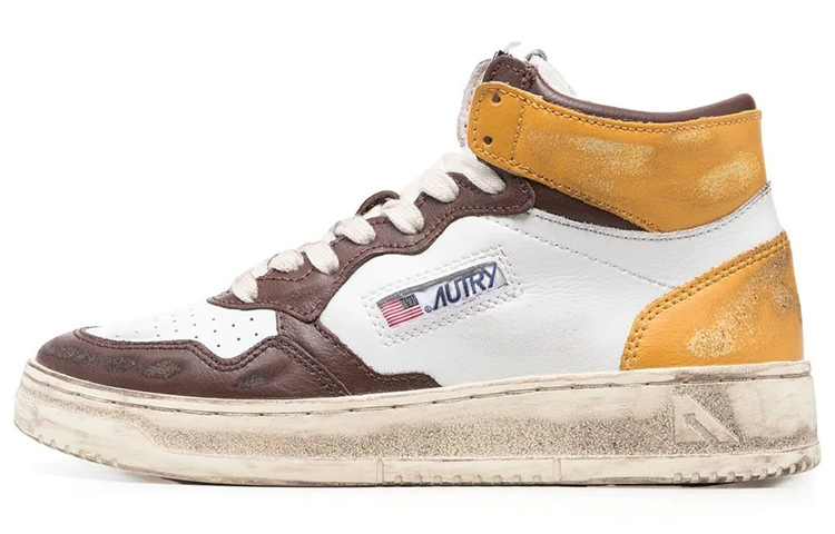 AUTRY Sneakers 'White Brown Yellow Distressed'