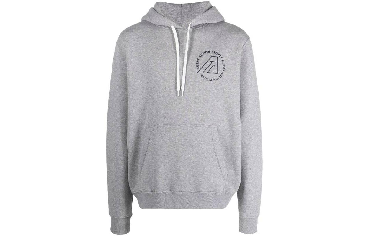 AUTRY Solid Color Letter Print Hoodie - Gray HOIM414M