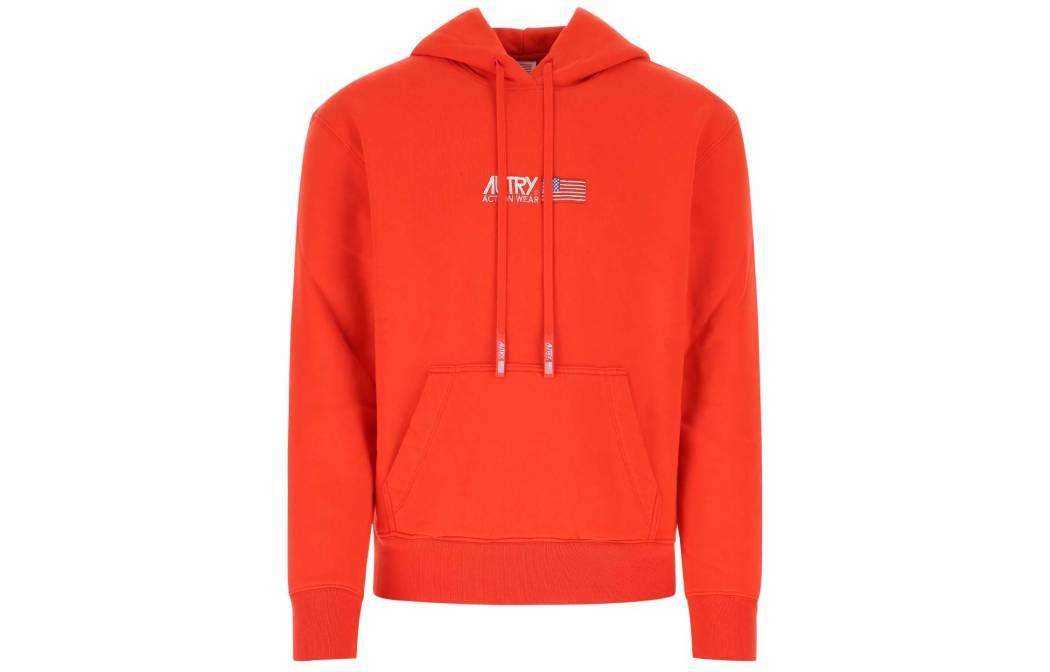AUTRY Solid Color Logo Embroidered Drawstring Hoodie Red () HOIM1554
