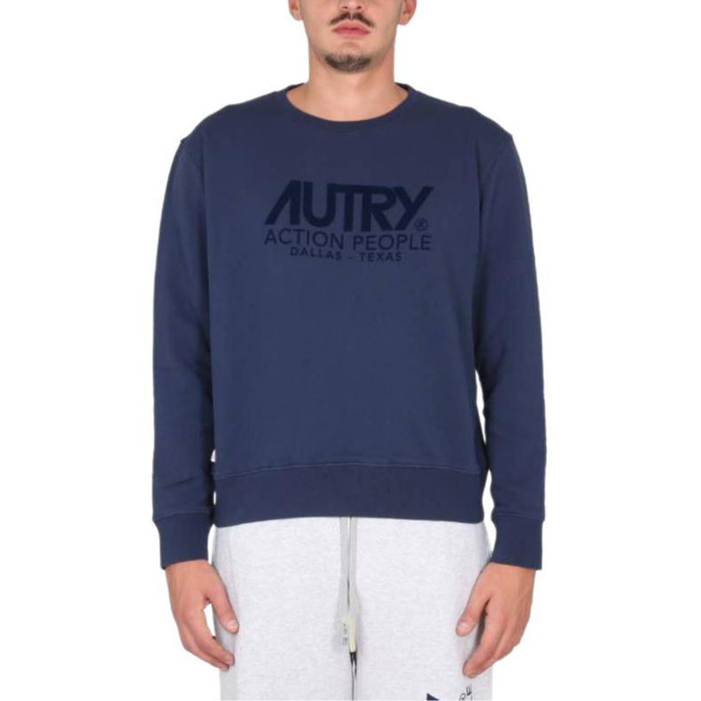 AUTRY Solid Color Logo Print Sweatshirt - Blue SWIM1575