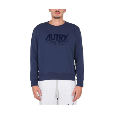AUTRY Solid Color Logo Print Sweatshirt - Blue SWIM1575