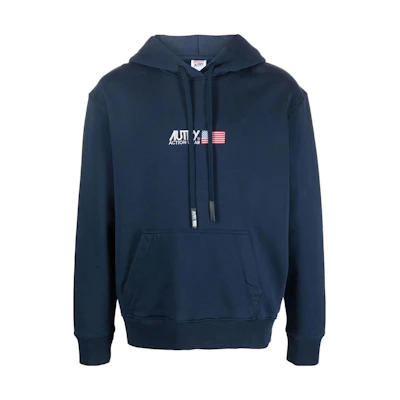 AUTRY Solid Logo Embroidered Drawstring Hoodie Blue HOIM1555
