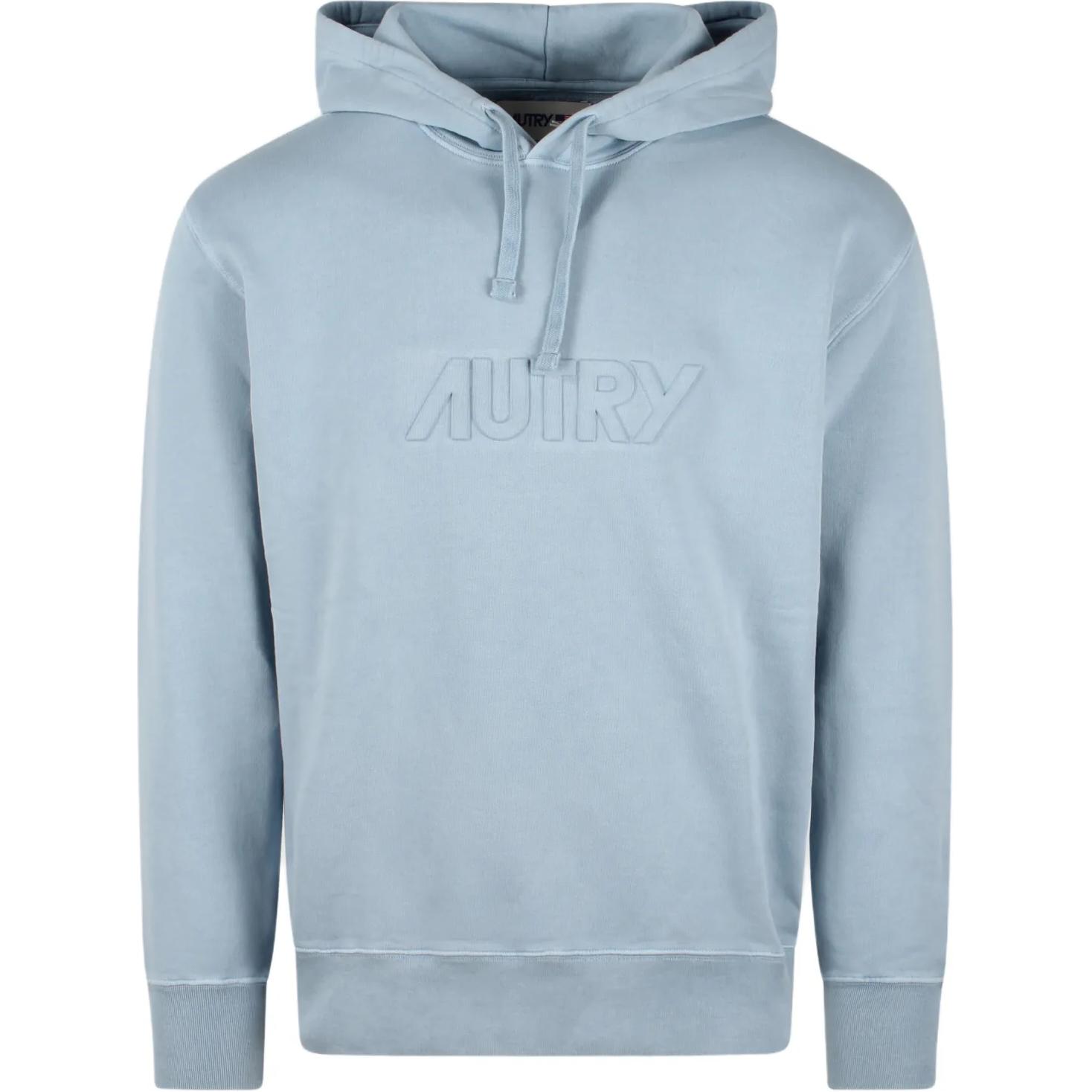 AUTRY SS24 Solid Color Hoodie with Letter Print Blue Long Sleeve Pullover HOPM518A