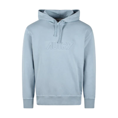 AUTRY SS24 Solid Color Hoodie with Letter Print Blue Long Sleeve Pullover HOPM518A