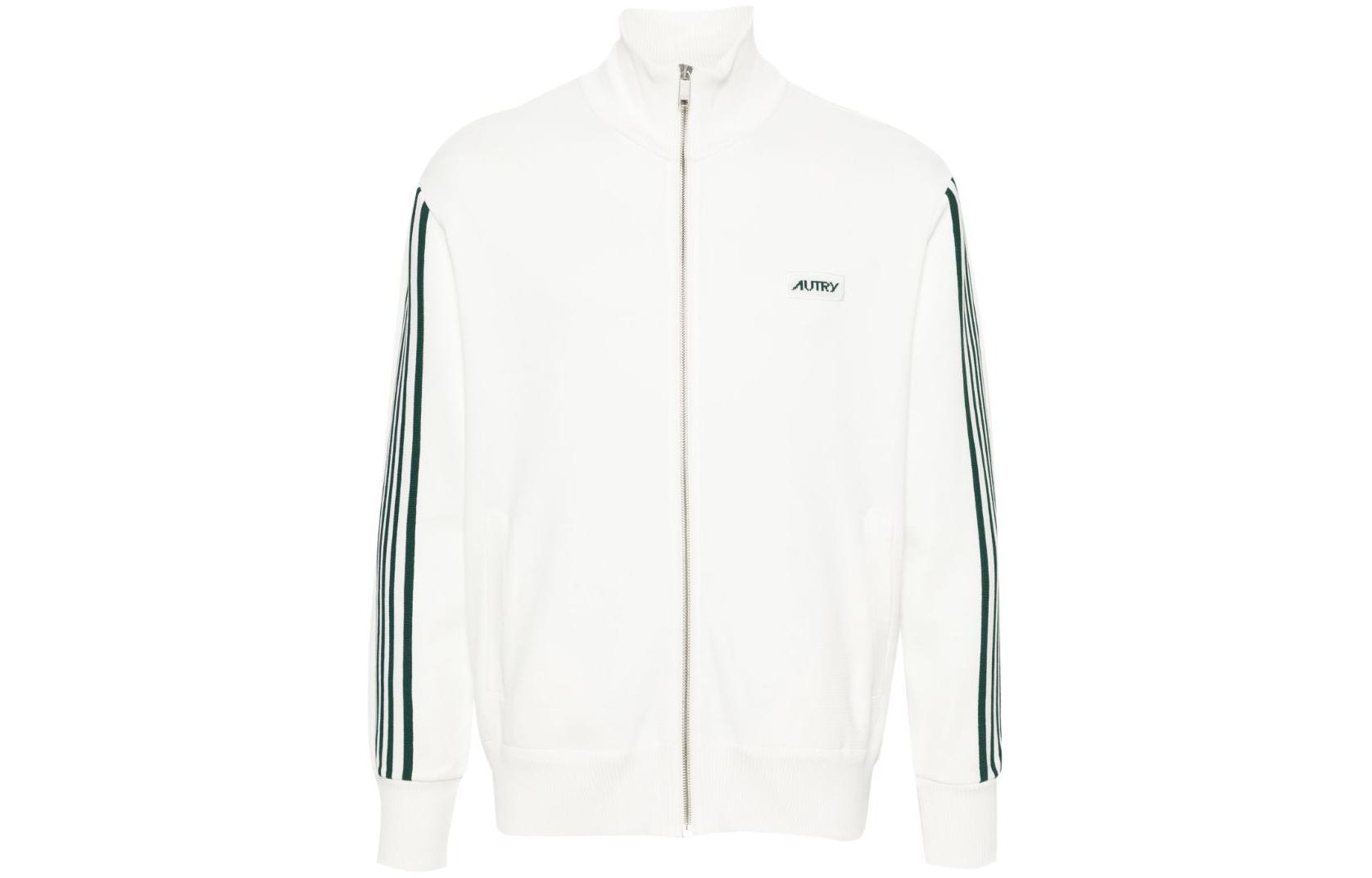 AUTRY SS24 Striped Logo Print Zip-Up High Collar Sweatshirt Men White JAPM528W