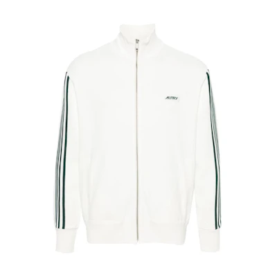AUTRY SS24 Striped Logo Print Zip-Up High Collar Sweatshirt Men White JAPM528W