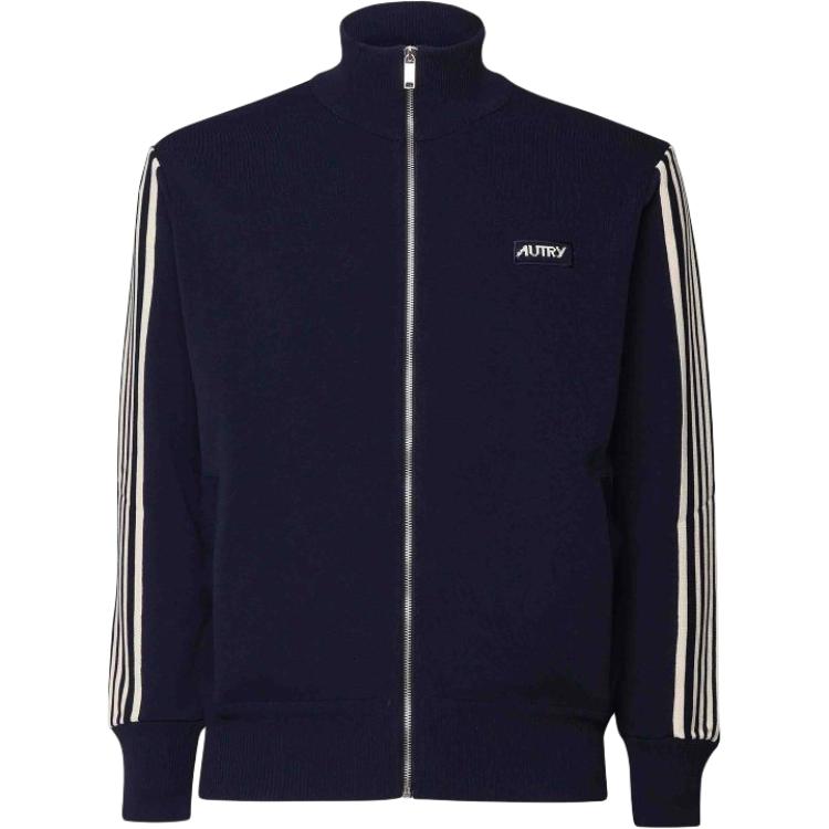 AUTRY Striped Stand Collar Zip Jacket Unisex - Blue JAPM24KB