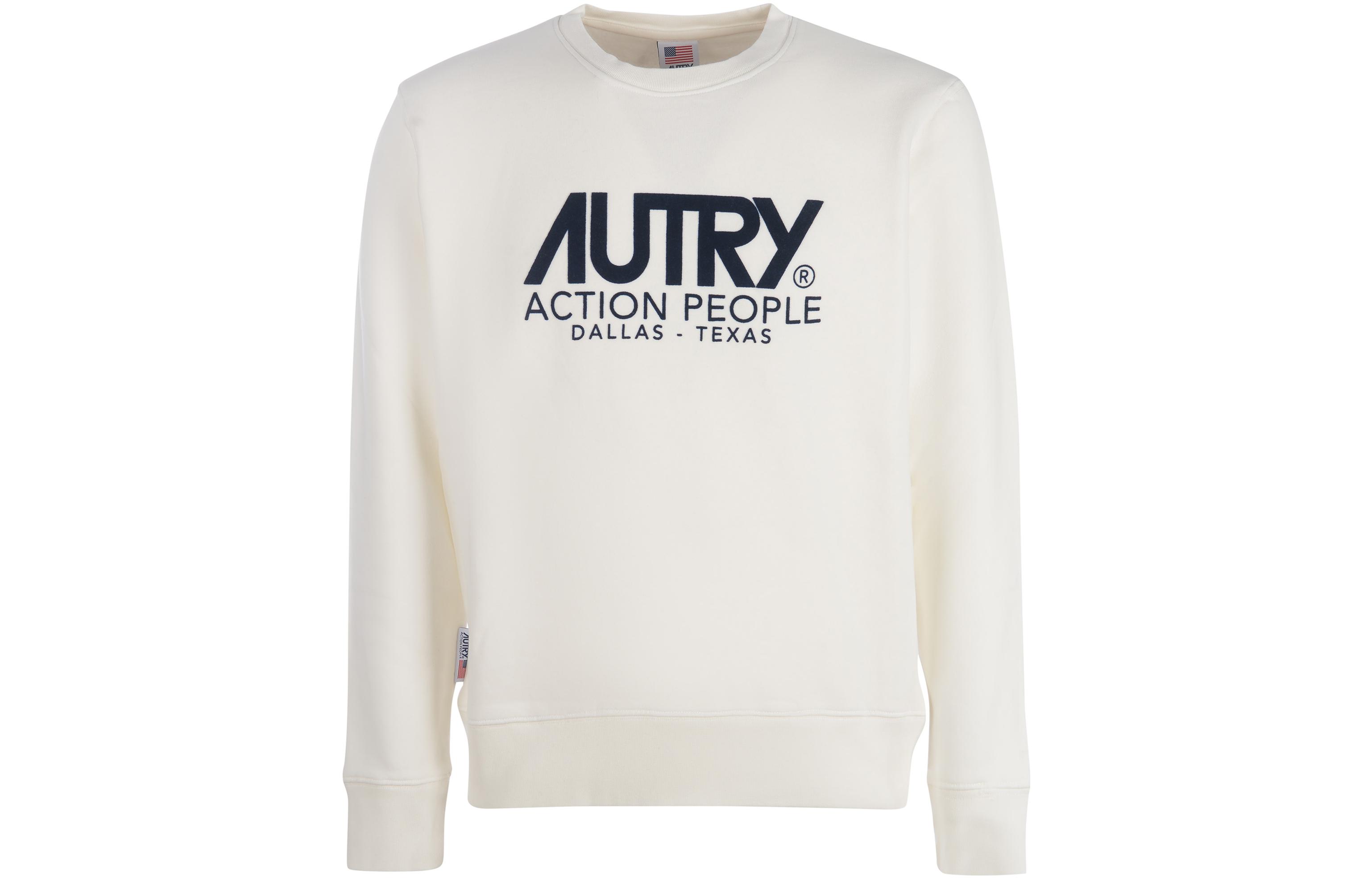 AUTRY White Crewneck Letter Print Long Sleeve Sweatshirt SWIM1571