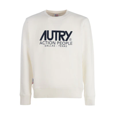 AUTRY White Crewneck Letter Print Long Sleeve Sweatshirt SWIM1571