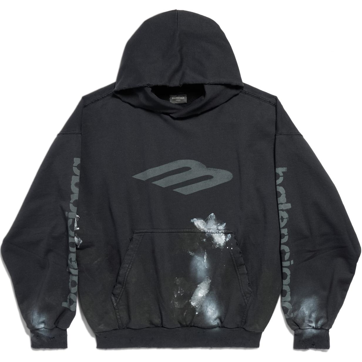 Balenciaga 3B Stencil Hoodie Black Unisex Letter Print Pullover Sweatshirt. 767877TQVT71083