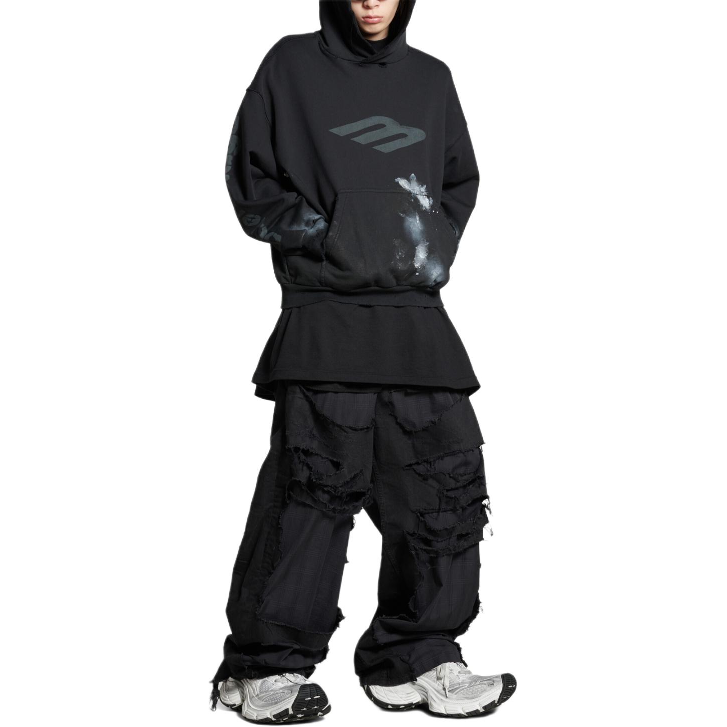 Balenciaga 3B Stencil Hoodie Black Unisex Letter Print Pullover Sweatshirt. 767877TQVT71083 圖 4