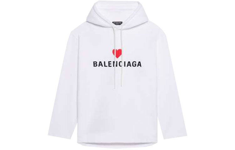 Balenciaga 七夕 FW21 Heart Logo Embroidered White Unisex Hoodie 670946TLVC20904