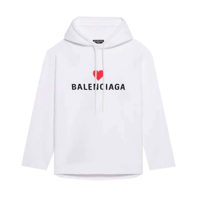 Balenciaga 七夕 FW21 Heart Logo Embroidered White Unisex Hoodie 670946TLVC20904