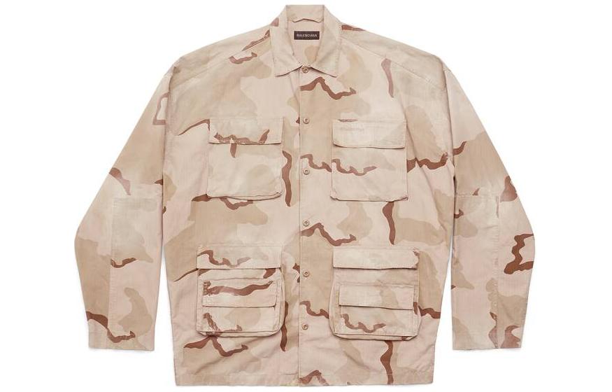 Balenciaga  Beige Camouflage Button-Up Long Sleeve Oversized Shirt. 681008TNLL59501