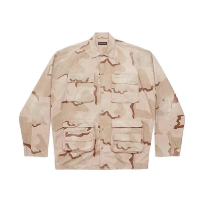 Balenciaga Beige Camouflage Button-Up Long Sleeve Oversized Shirt. 681008TNLL59501