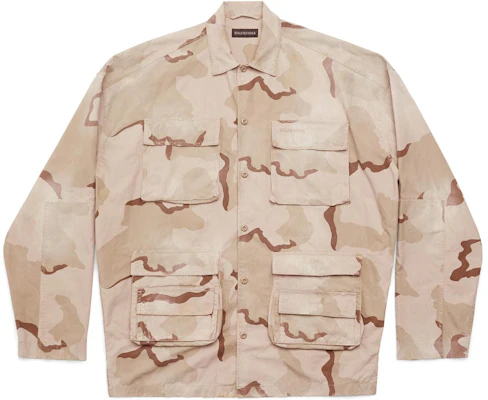 발렌시아가 베이지 카모플라주 오버사이즈 긴팔 버튼업 셔츠. 681008TNLL59501 Shop 발렌시아가 베이지 카모플라주 오버사이즈 긴팔 버튼업 셔츠. 681008TNLL59501
