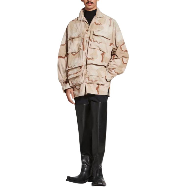 Purchase 발렌시아가 베이지 카모플라주 오버사이즈 긴팔 버튼업 셔츠. 681008TNLL59501