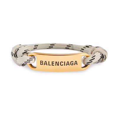 Balenciaga Beige Logo Bracelet in Polyester, Brass, and Cotton. 656418TVX4G7037