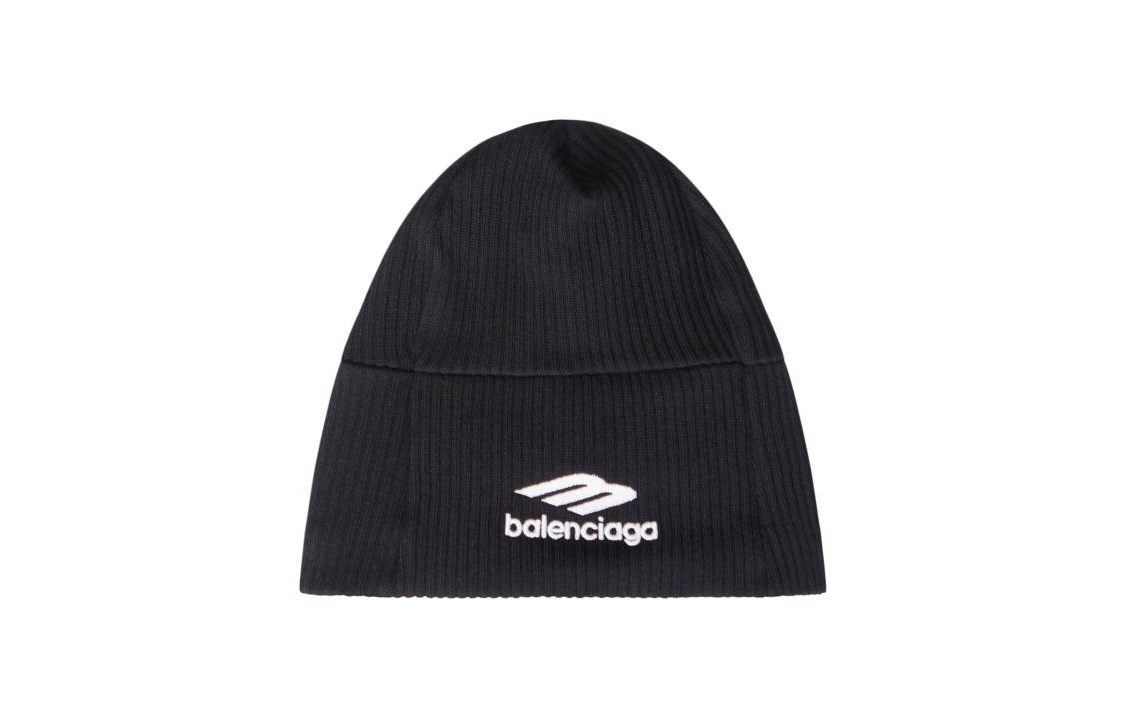 Balenciaga  Black Acrylic Wool Knit Beanie with Logo 7678324D8B01077