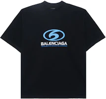 Balenciaga Black Blue Logo Print Oversized Crewneck T-Shirt 764235TPVU61165 Balenciaga Black Blue Logo Print Oversized Crewneck T-Shirt 764235TPVU61165